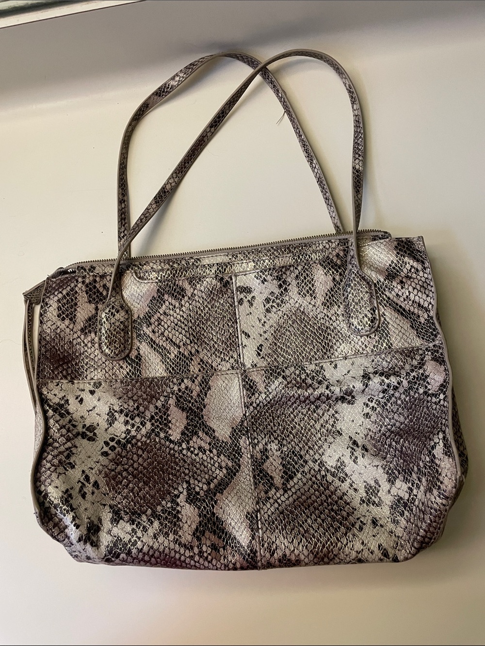 HOBO Snake-Print Purse in Taupe and Black